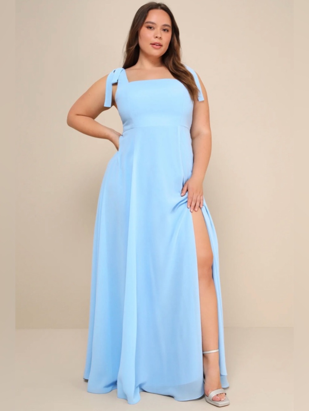 Lulus Love Me Forever Light Blue Square Neck Maxi Dress 1X NWT